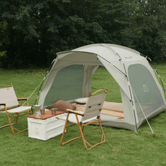 Silver painted four-person park tent